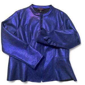 C Wonder Christian Siriano Metallic Purple Moto Jacket Zip Front Size Large